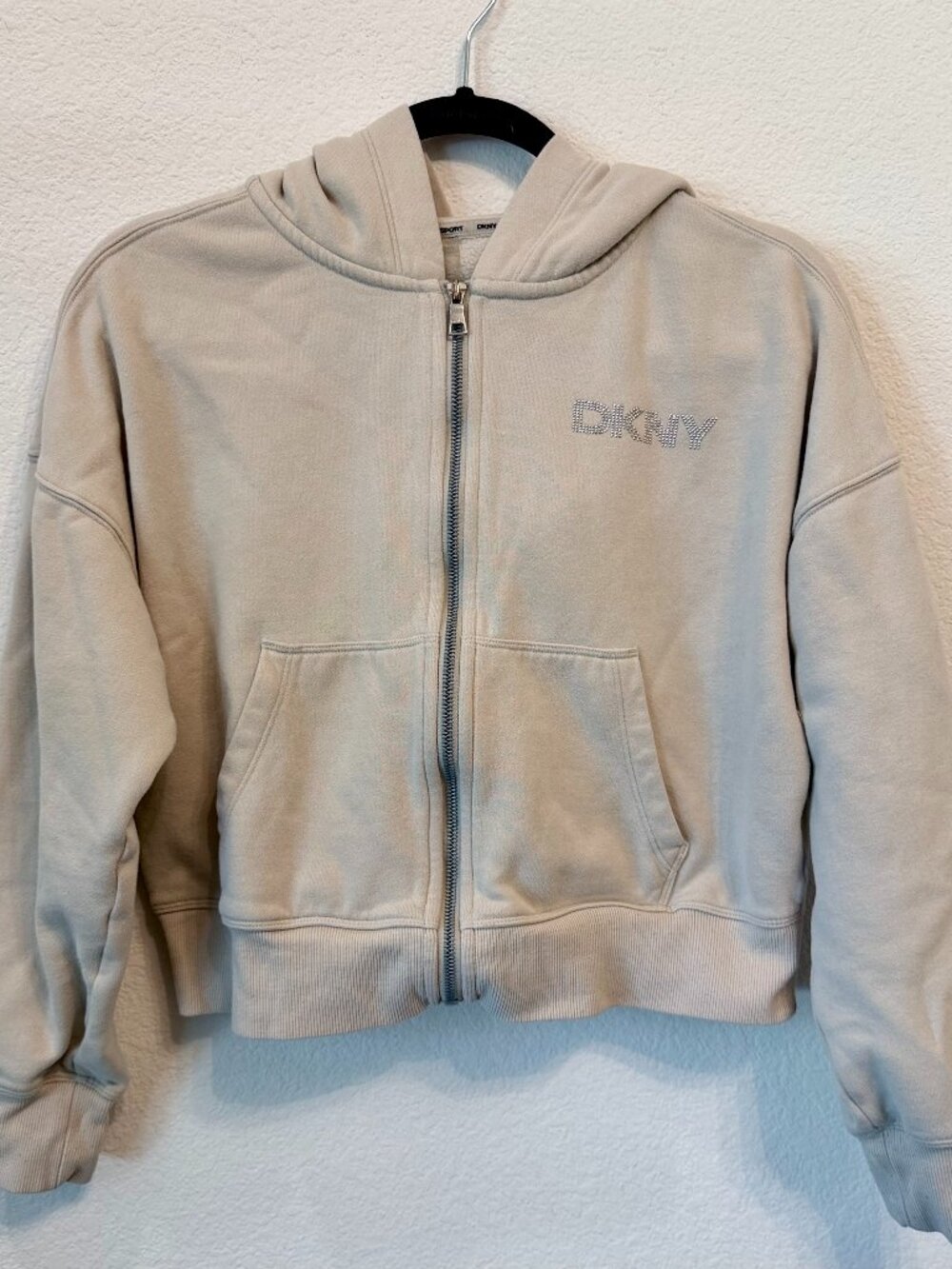 DKNY Sport Rhinestone Logo Cropped Zip-Up Hoodie – Size S